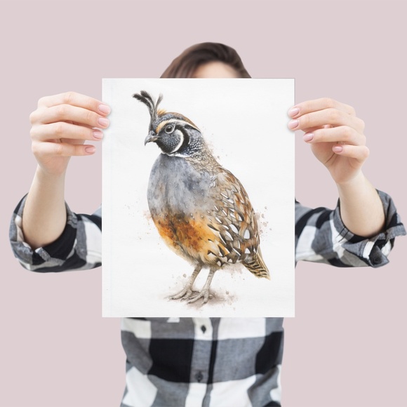 Watercolor Quail Wall Art Print, Unframed - Vibrant Nature-Inspired Home Decor - Picture 4 of 6